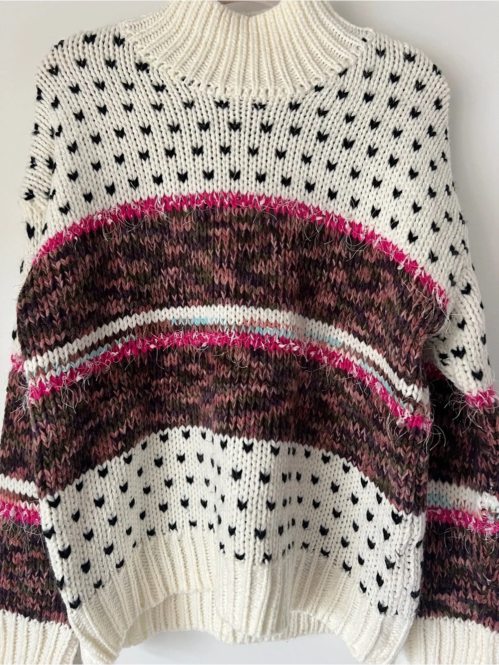 RAGA Cream Multicolor Fair Isle Turtleneck Sweater